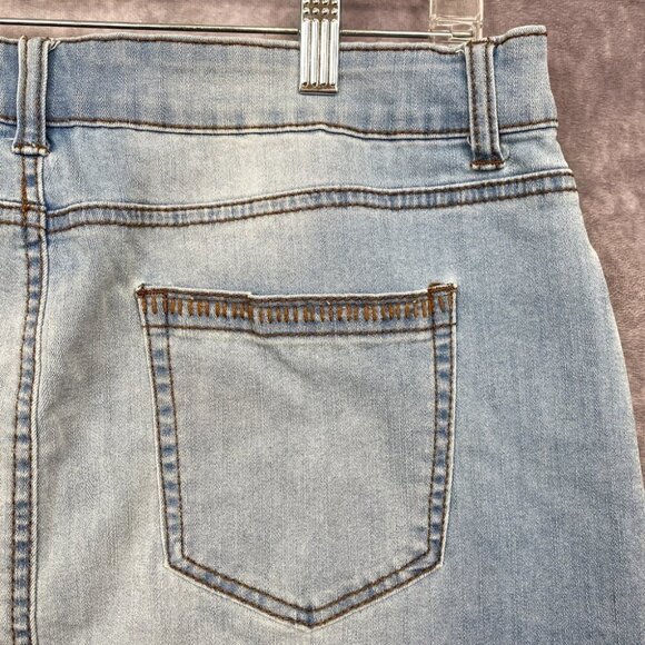 Bit & Bridle Denim Skirt Size 10 Distressed Whiskering Stitching Western Cowgirl - Picture 6 of 11